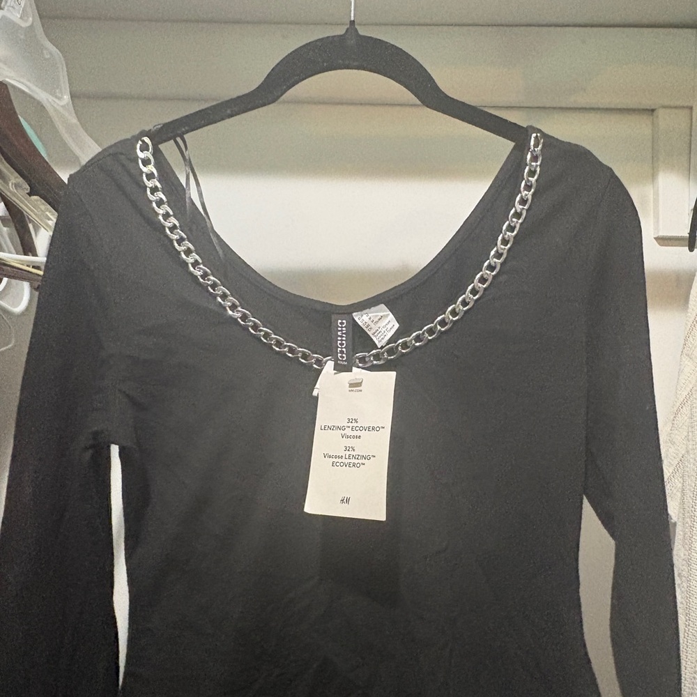 H&M Black Embellished Fitted Blouse